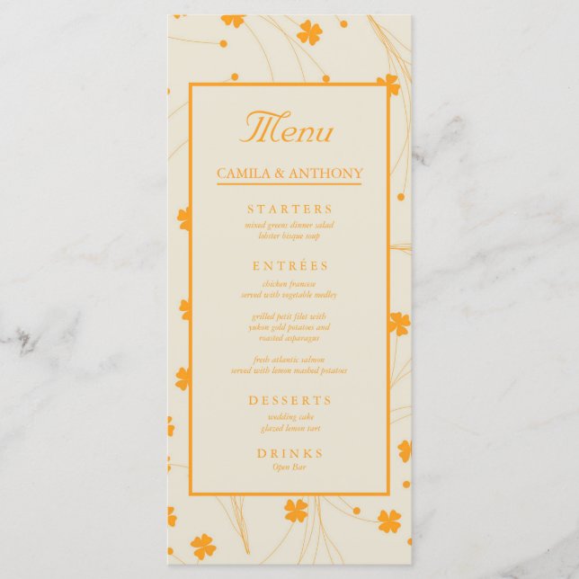 Orange Beige Retro Y2K 70s Flower Mönster Meny (Framsida)