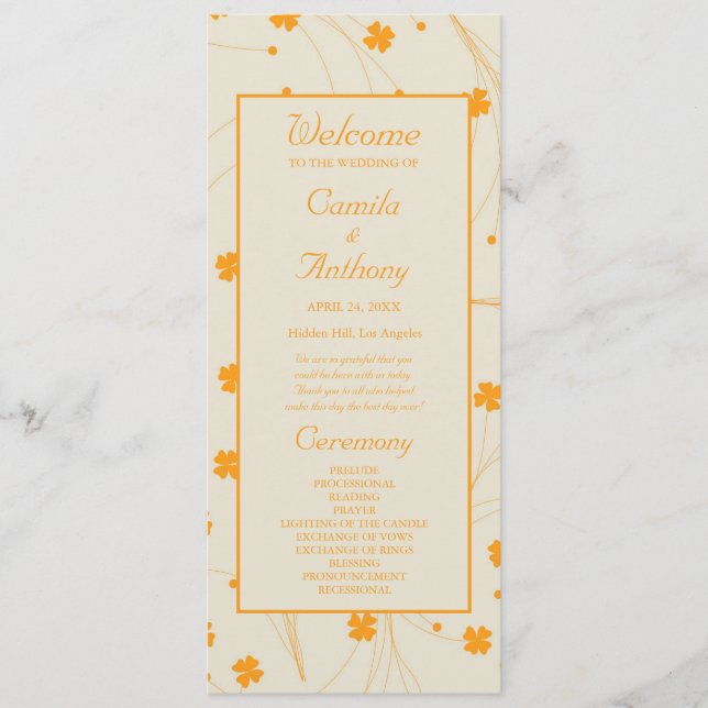 Orange Beige Retro Y2K 70s Flower Mönster Program (Framsida)