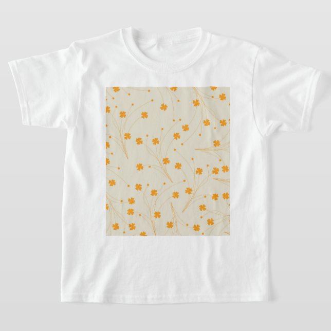 Orange Beige Retro Y2K 70s Flower Mönster T Shirt (Laydown)