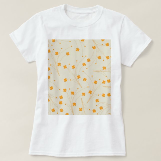 Orange Beige Retro Y2K 70s Flower Mönster T Shirt (Design framsida)