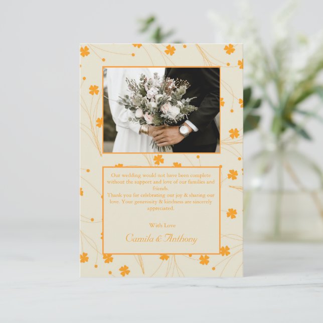 Orange Beige Retro Y2K 70s Flower Mönster Tack Kort (Stående Fram)