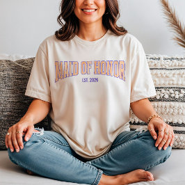 Orange + Beige Stripe Navy MAID OF HONOR  T Shirt