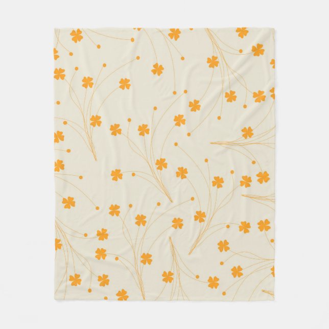 Orange Beige Tropical Blommigt Botanical Summer Fleecefilt (Framsidan)