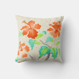 Orange beige Washi för hibiskusvattenfärgmålning Kudde