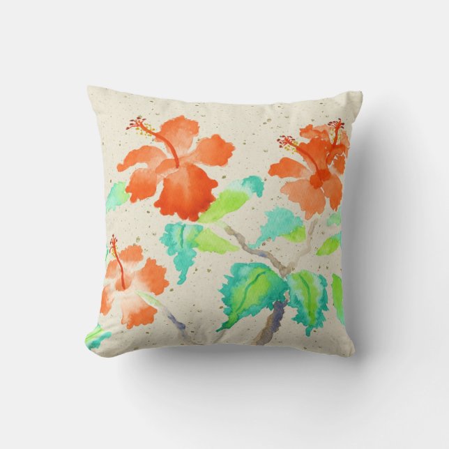 Orange beige Washi för hibiskusvattenfärgmålning Kudde (Framsida)
