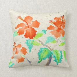 Orange beige Washi för hibiskusvattenfärgmålning Kudde