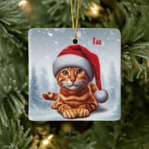Orange Bengal Cat-julprydnad Julgransprydnad Keramik