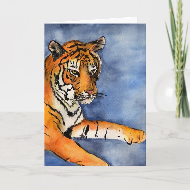 Orange Bengal Tiger Greeting Card (Lodrät) Kort (Framsida)