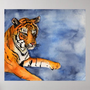 Orange Bengal Tiger Poster utskrift av vattenfärgs
