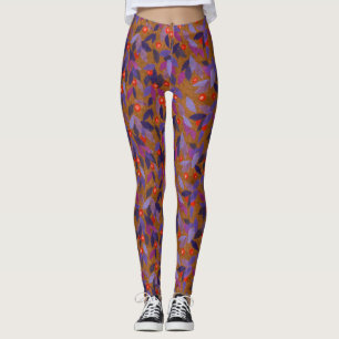 Orange Berries Lila Löv Simple Blommönster Leggings