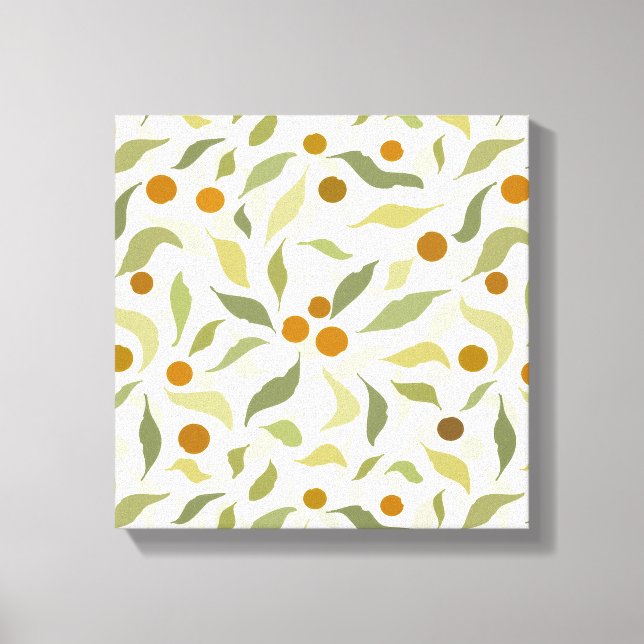 Orange Berries och Löv på kreme - mönster. Canvastryck (Framsida)