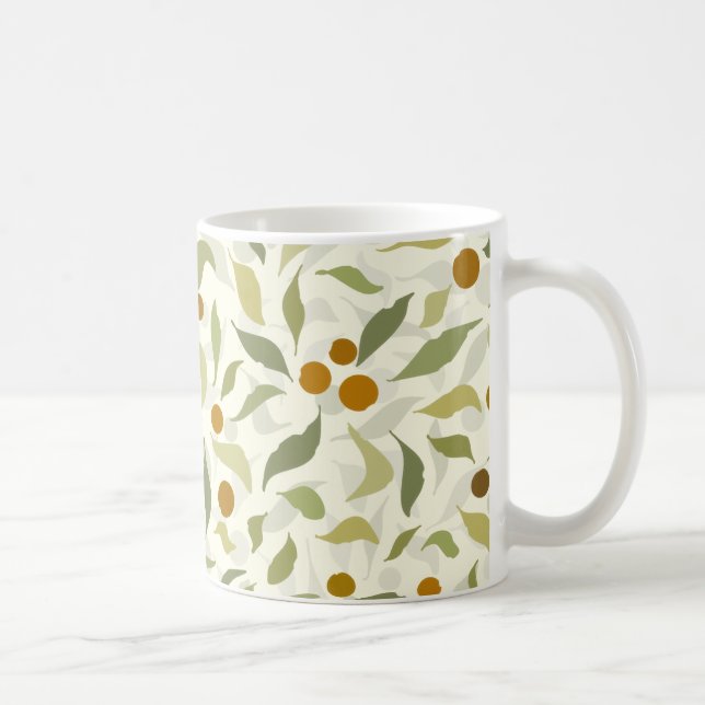 Orange Berries och Löv på kreme - mönster. Kaffemugg (Höger)