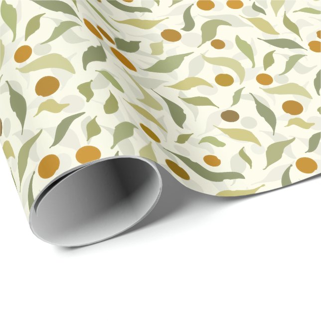 Orange Berries och Löv på kreme - mönster. Presentpapper (Rullad Hörn)