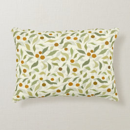 Orange Berries och Löv på kreme - mönster. Prydnadskudde
