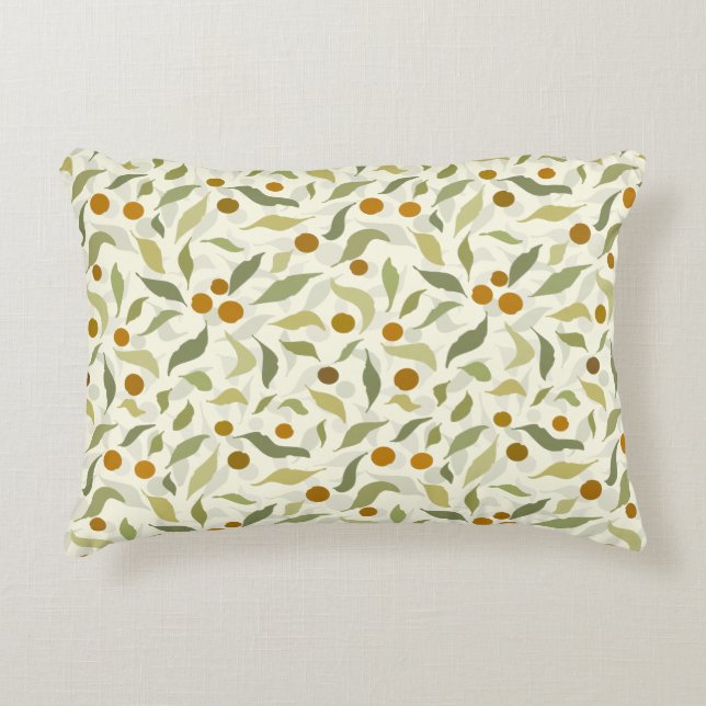 Orange Berries och Löv på kreme - mönster. Prydnadskudde (Framsidan)