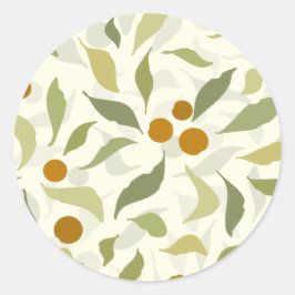 Orange Berries och Löv på kreme - mönster. Runt Klistermärke