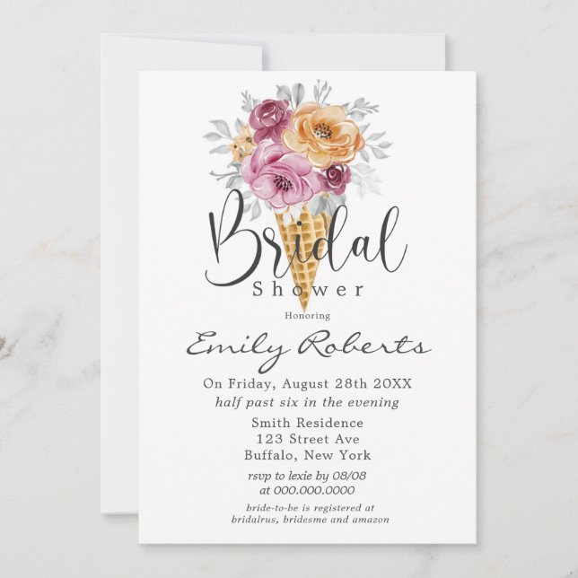 Orange Berry Rosa Ice Cream Cone Möhippa Inv Inbjudningar (Framsida)