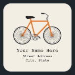 Orange Bicycle Adress-märke Fyrkantigt Klistermärke<br><div class="desc">Ett klistermärke med illustration av en orange cykel. Anpassa med adress under cykel. Leta efter matchande artiklar på Jill's Paperie.</div>