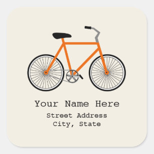 Orange Bicycle Adress-märke Fyrkantigt Klistermärke