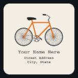 Orange Bicycle Adress-märke Fyrkantigt Klistermärke<br><div class="desc">Ett klistermärke med illustration av en orange cykel. Anpassa med adress under cykel. Leta efter matchande artiklar på Jill's Paperie.</div>