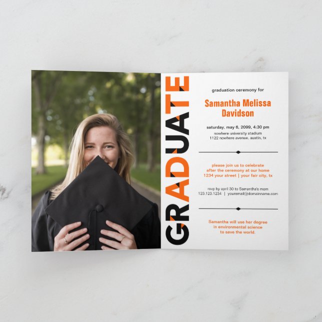 Orange Big Bold Vinkel-cut Brev Studenten Inbjudan (Inuti)