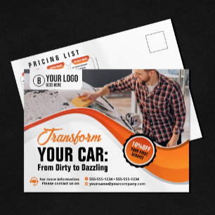 Orange Bil Tvätt Vaxning Auto Detailing Service Vykort