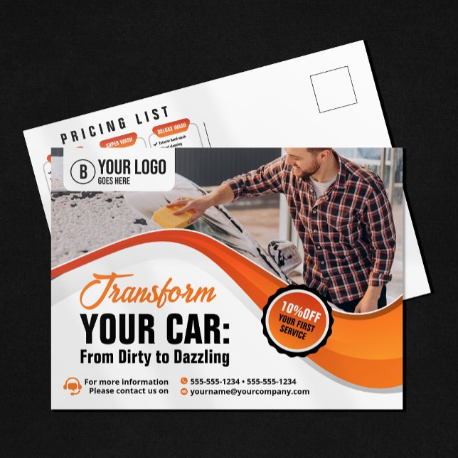 Orange Bil Tvätt Vaxning Auto Detailing Service Vykort (Skapare uppladdad)