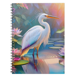 Orange Billed White Heron Fantasy Bird Anteckningsbok