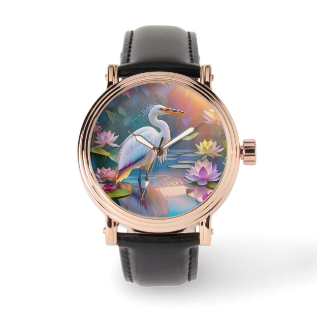 Orange Billed White Heron Fantasy Bird Armbandsur (Framsida)