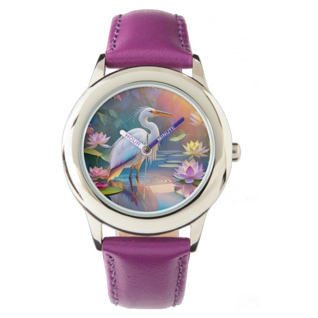 Orange Billed White Heron Fantasy Bird Armbandsur (Framsida)