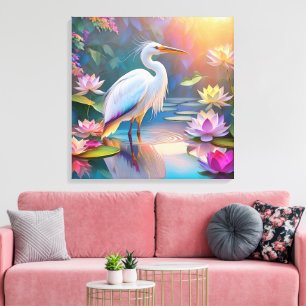Orange Billed White Heron Fantasy Bird Canvastryck