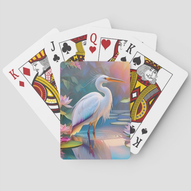 Orange Billed White Heron Fantasy Bird Casinokort (Baksidan)