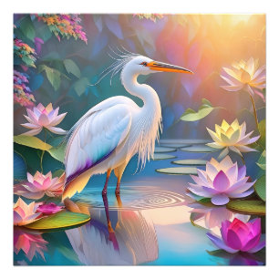 Orange Billed White Heron Fantasy Bird Fototryck
