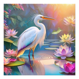 Orange Billed White Heron Fantasy Bird Fototryck