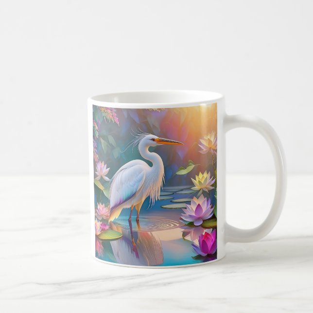 Orange Billed White Heron Fantasy Bird Kaffemugg (Höger)