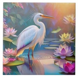 Orange Billed White Heron Fantasy Bird Kakelplatta