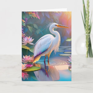 Orange Billed White Heron Fantasy Bird Kort