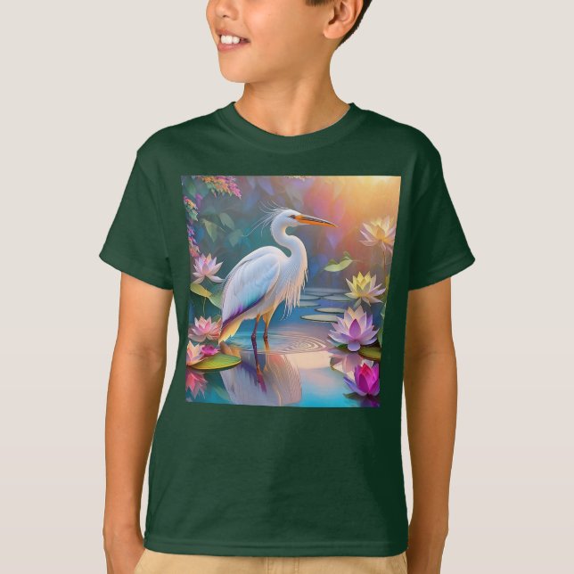 Orange Billed White Heron Fantasy Bird T Shirt (Framsida)