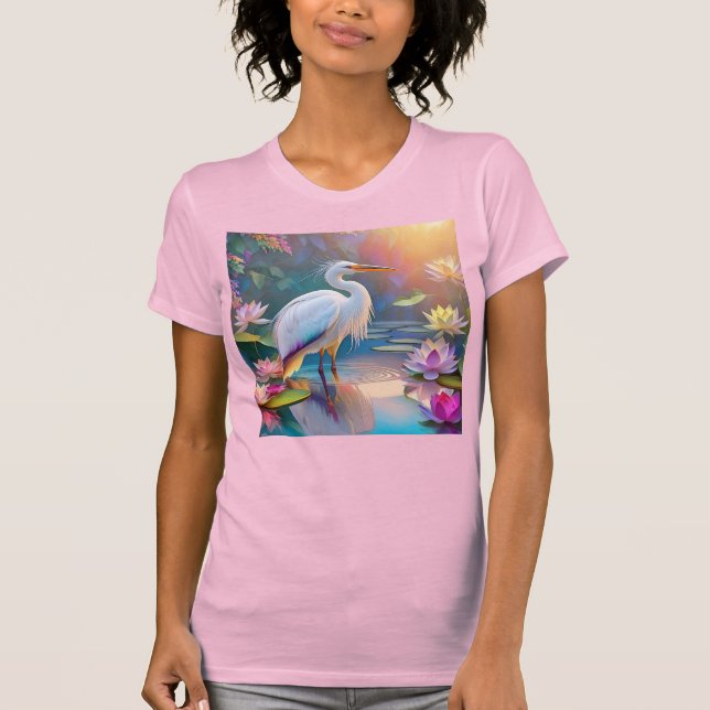 Orange Billed White Heron Fantasy Bird T Shirt (Framsida)