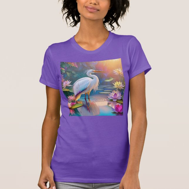 Orange Billed White Heron Fantasy Bird T Shirt (Framsida)