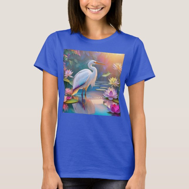 Orange Billed White Heron Fantasy Bird T Shirt (Framsida)