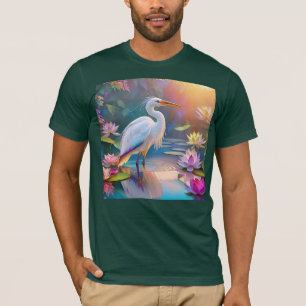 Orange Billed White Heron Fantasy Bird T Shirt