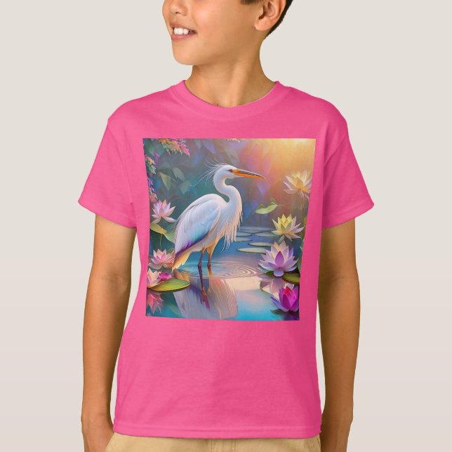 Orange Billed White Heron Fantasy Bird T Shirt (Framsida)