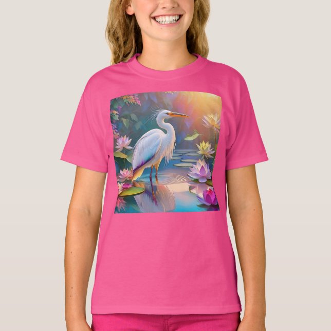 Orange Billed White Heron Fantasy Bird T Shirt (Framsida)