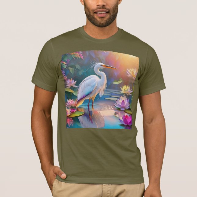 Orange Billed White Heron Fantasy Bird T Shirt (Framsida)