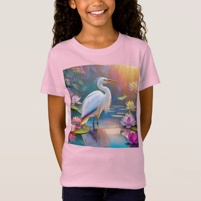 Orange Billed White Heron Fantasy Bird T Shirt (Framsida)