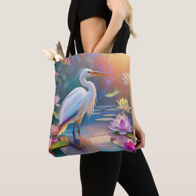 Orange Billed White Heron Fantasy Bird Tygkasse (Närbild)