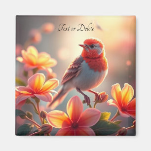 Orange Bird Blommig Magnet