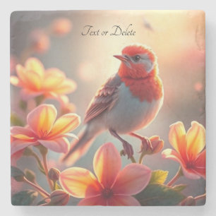 Orange Bird Blommig Stencoaster Stenunderlägg