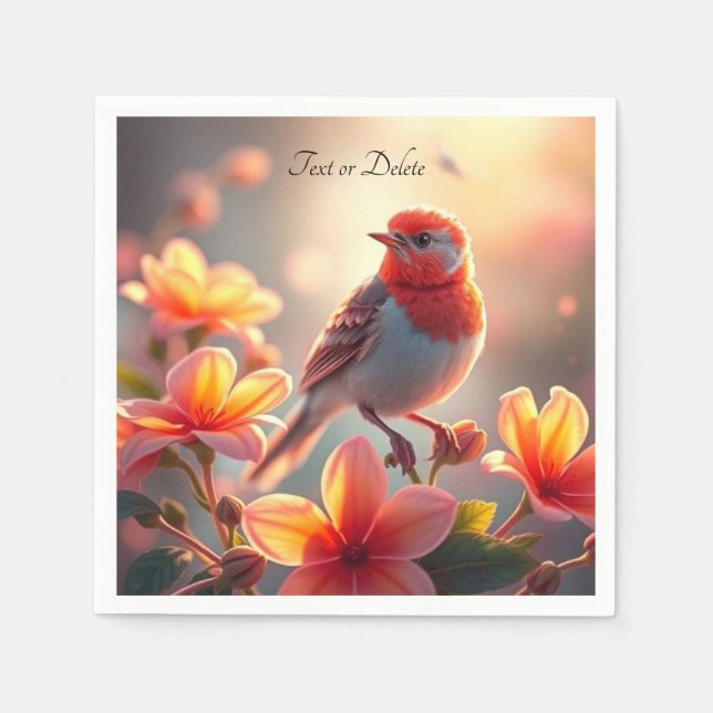 Orange Bird Blommiga Servetter (Framsidan)